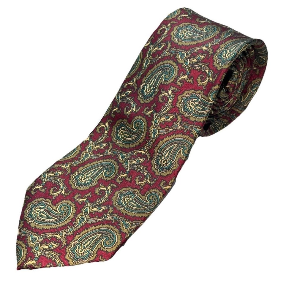 Pierre Cardin 100 Silk Tie Paisley Red Teal Gold Vintage Hand Made Italy